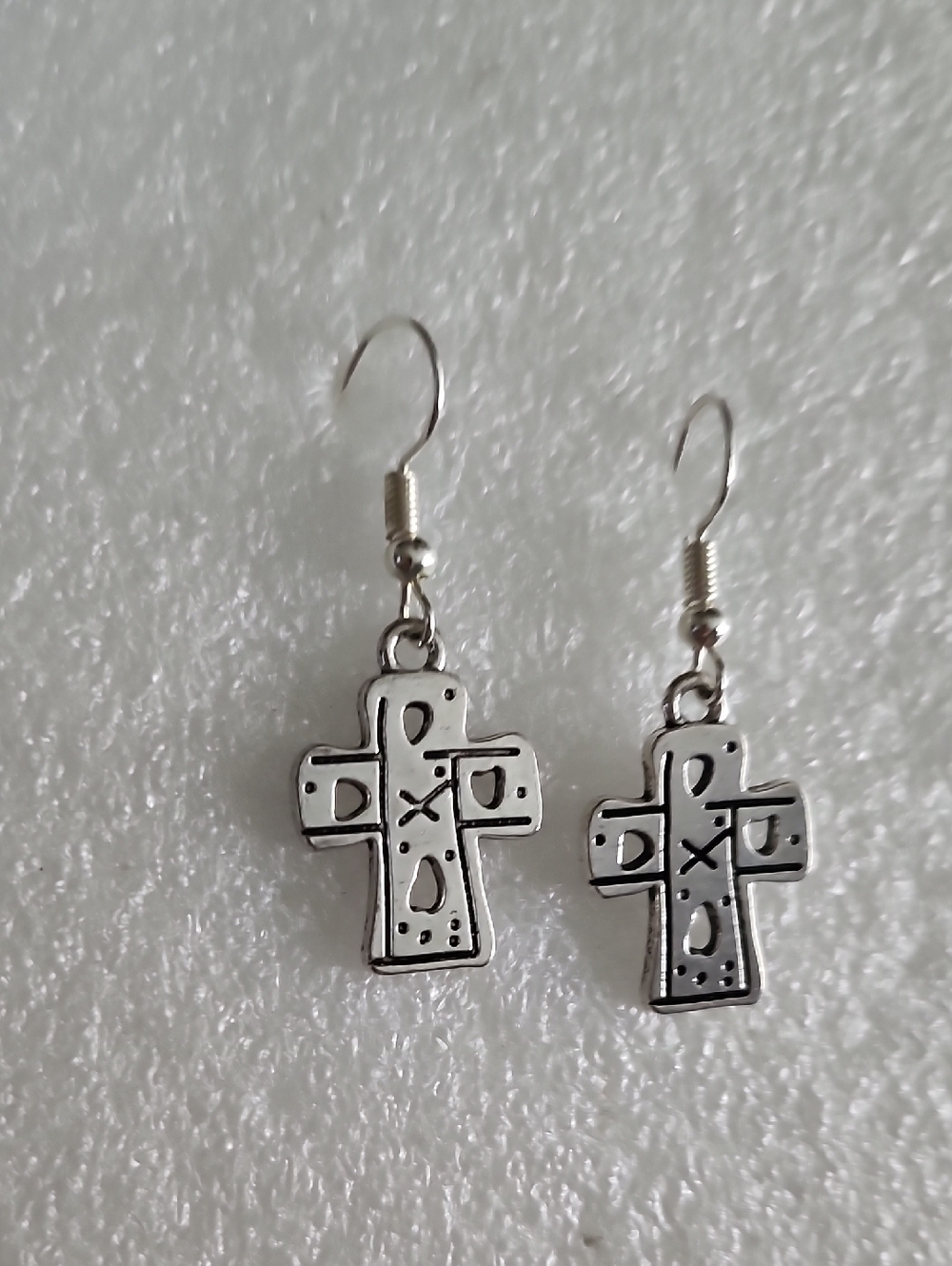 Hand Crafted Silver Cross Dangle Earrings